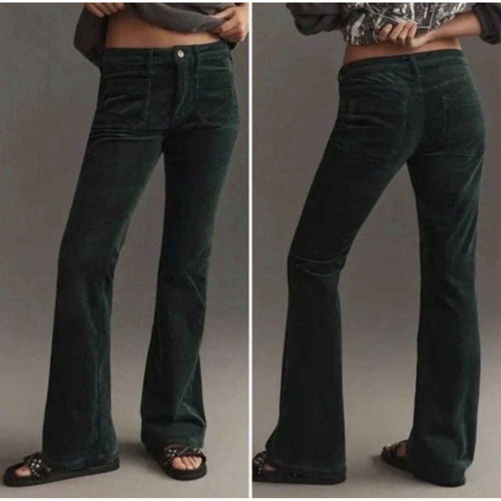 Anthropologie Pilcro The Icon Corduroy Flare Jeans Mid-Rise Green Size 28